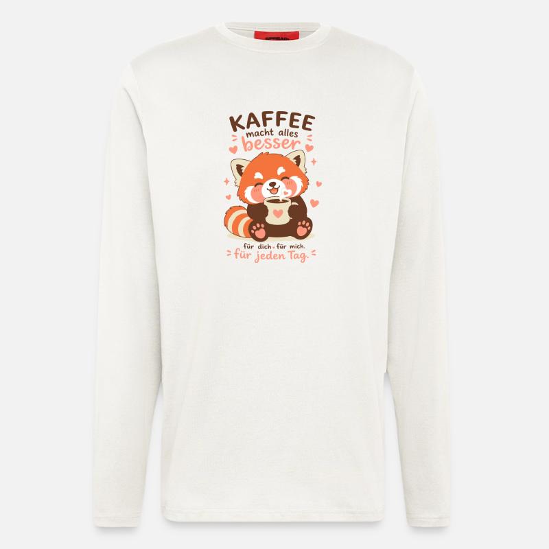 Roter Panda mit Kaffee - Langarmshirt - made by SPREAD  - OFF WHITE