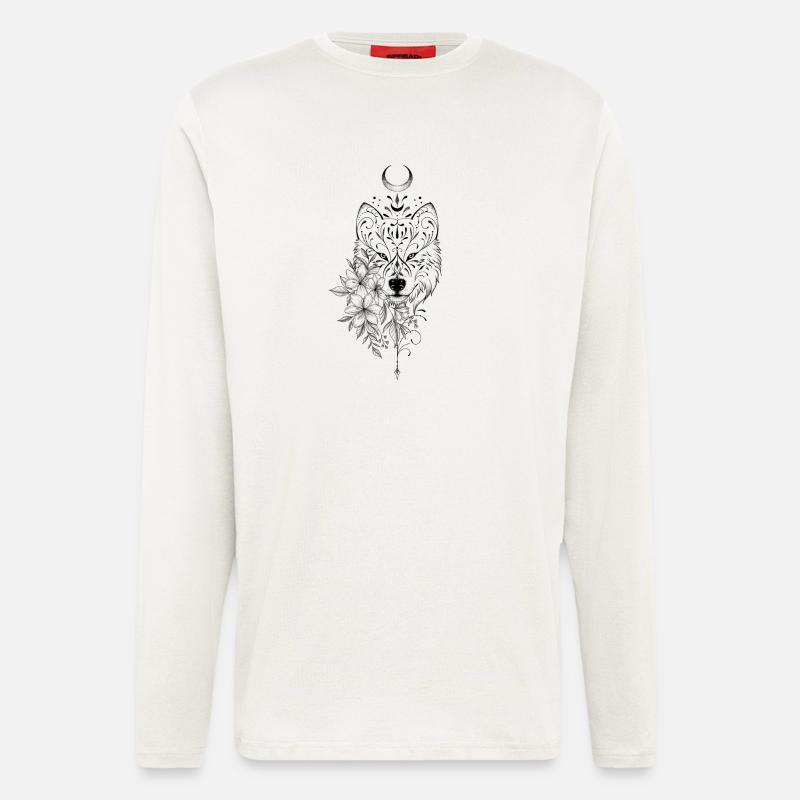 Wolf dekoratives florales Mandala - Langarmshirt - made by SPREAD  - OFF WHITE