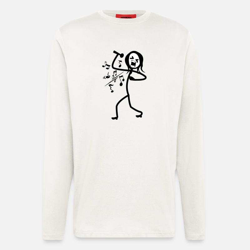 Strichmännchen-Sänger singt laut - Langarmshirt - made by SPREAD - OFF WHITE