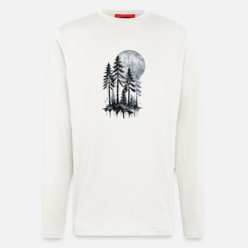 Mondschein Wald Aquarell Silhouette - Langarmshirt - made by SPREAD  - OFF WHITE