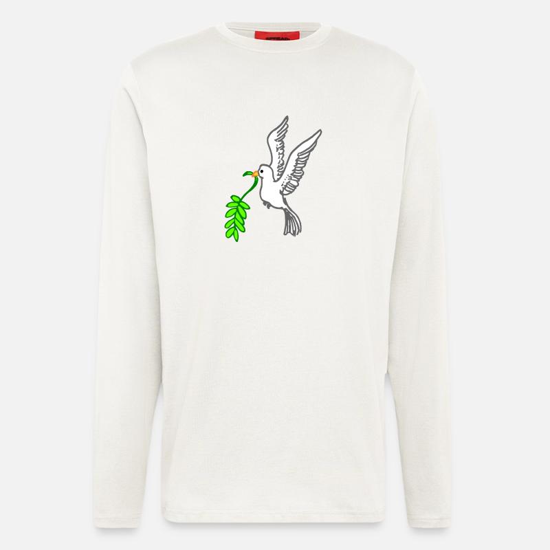 Friedenstaube gezeichnet - Langarmshirt - made by SPREAD  - OFF WHITE