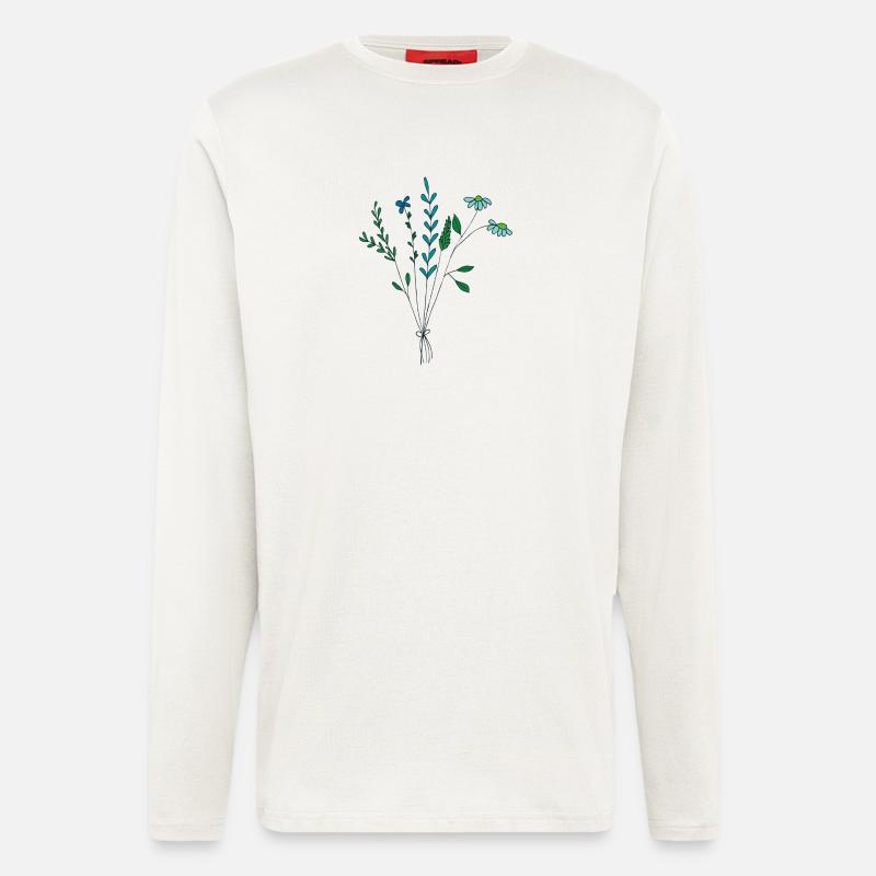 fleur prairie tons bleus fleurs sèches - Manches longues bio décontracté fabriqué en UE - OFF WHITE