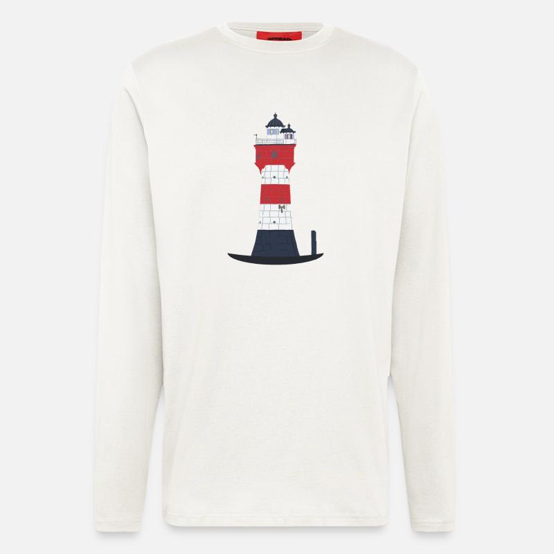 Phare Sable rouge sans texte, Mer du Nord, Offshore - Manches longues bio décontracté fabriqué en UE - OFF WHITE
