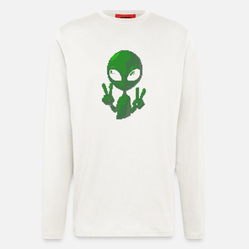 Pixel grünes Alien-Peace-Zeichen-Tee - Langarmshirt - made by SPREAD  - OFF WHITE