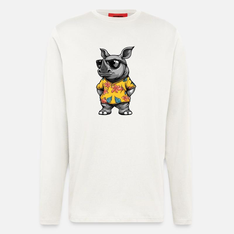 Nashorn Comic Urlaub - Langarmshirt - made by SPREAD  - OFF WHITE