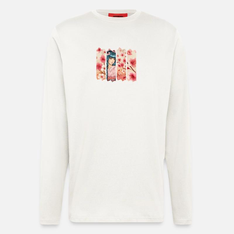Kirschblüten Kimono Panel Portrait - Langarmshirt - made by SPREAD  - OFF WHITE