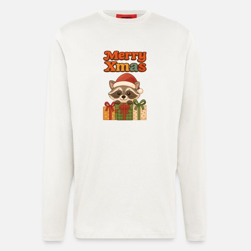 Weihnachts Waschbär mit Geschenken - Langarmshirt - made by SPREAD  - OFF WHITE