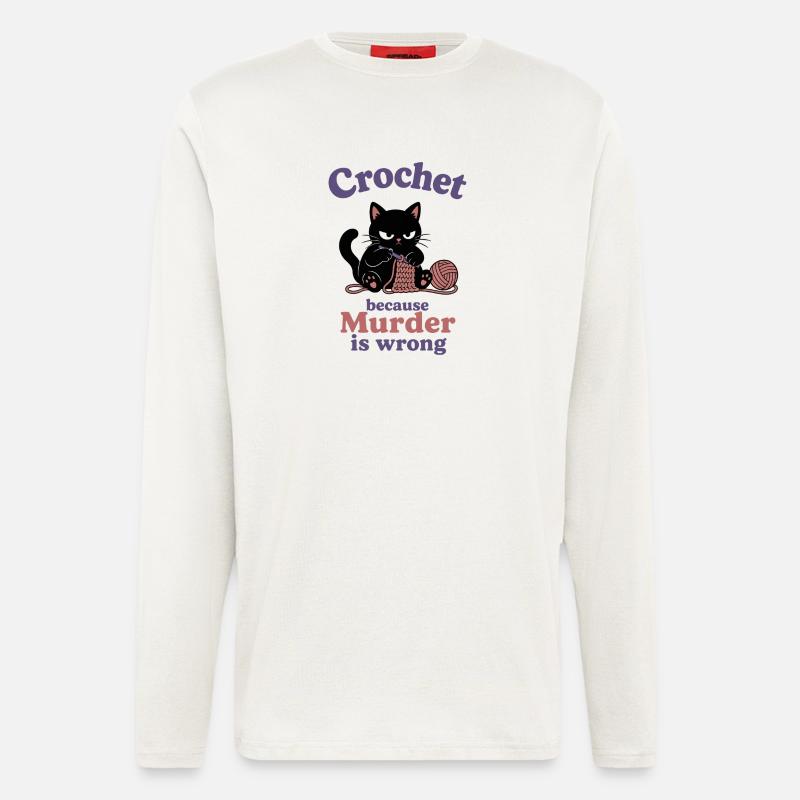 Crochet Cat: Murder Is Wrong - Longsleeve - made by SPREAD  - OFF WHITE