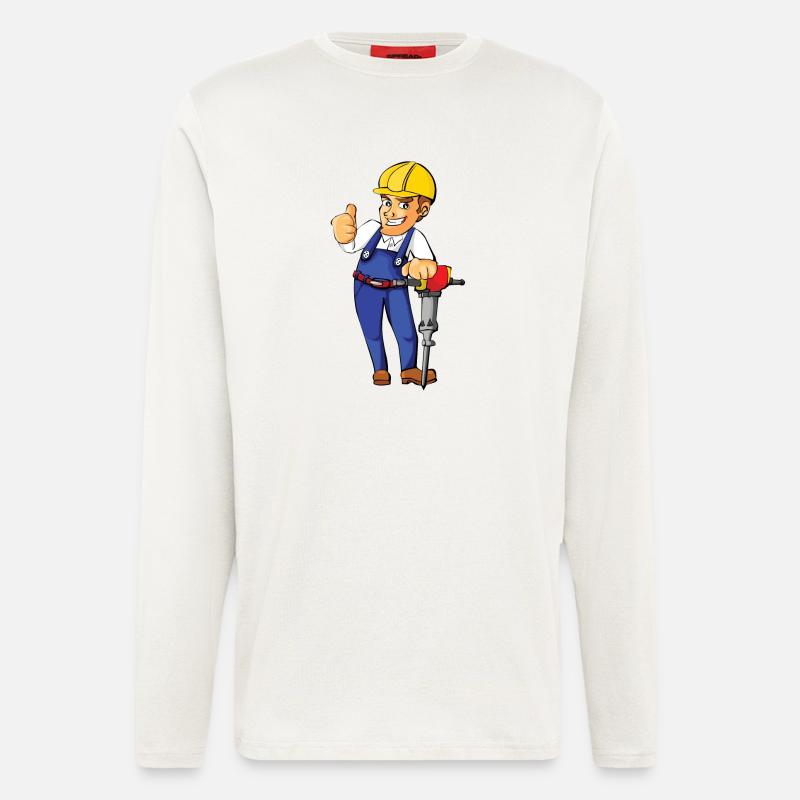 construction worker bauarbeiter strassenbau2 - Langarmshirt - made by SPREAD  - OFF WHITE