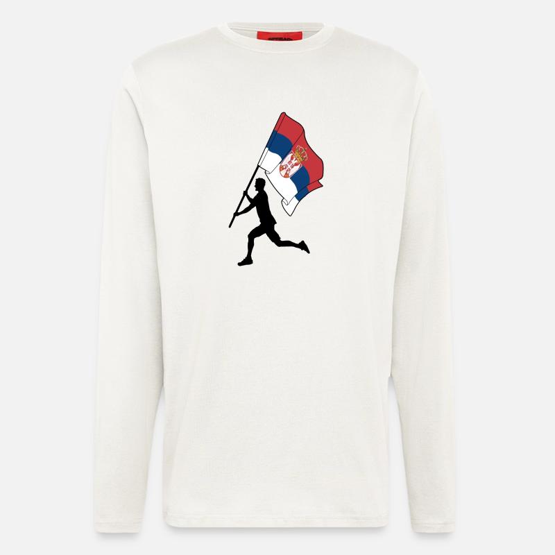 Flagge Serbien Mann läuft - Langarmshirt - made by SPREAD  - OFF WHITE