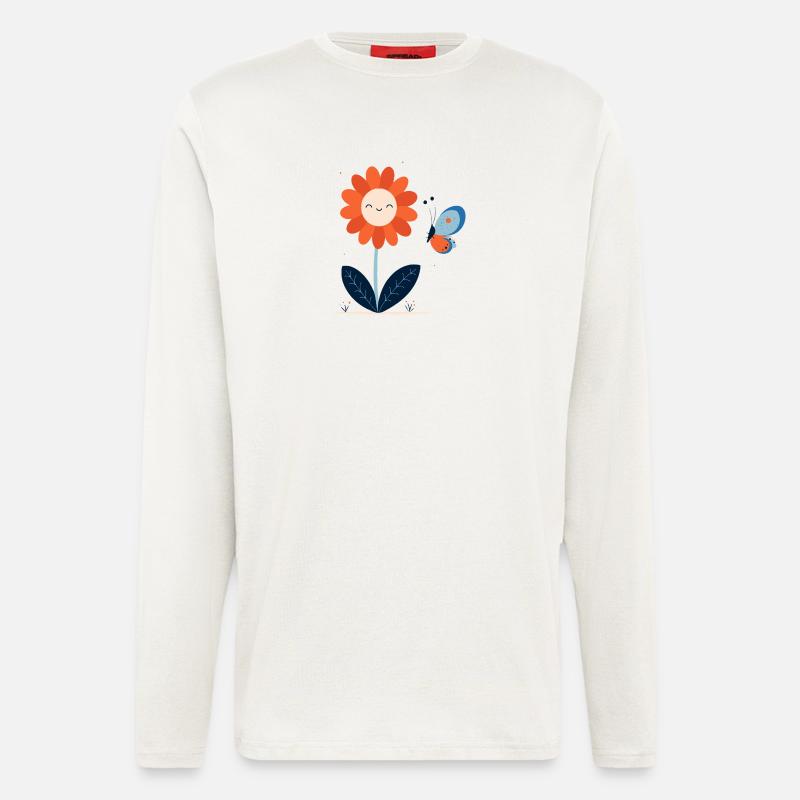 lachende Blume mit Schmetterling - Langarmshirt - made by SPREAD  - OFF WHITE