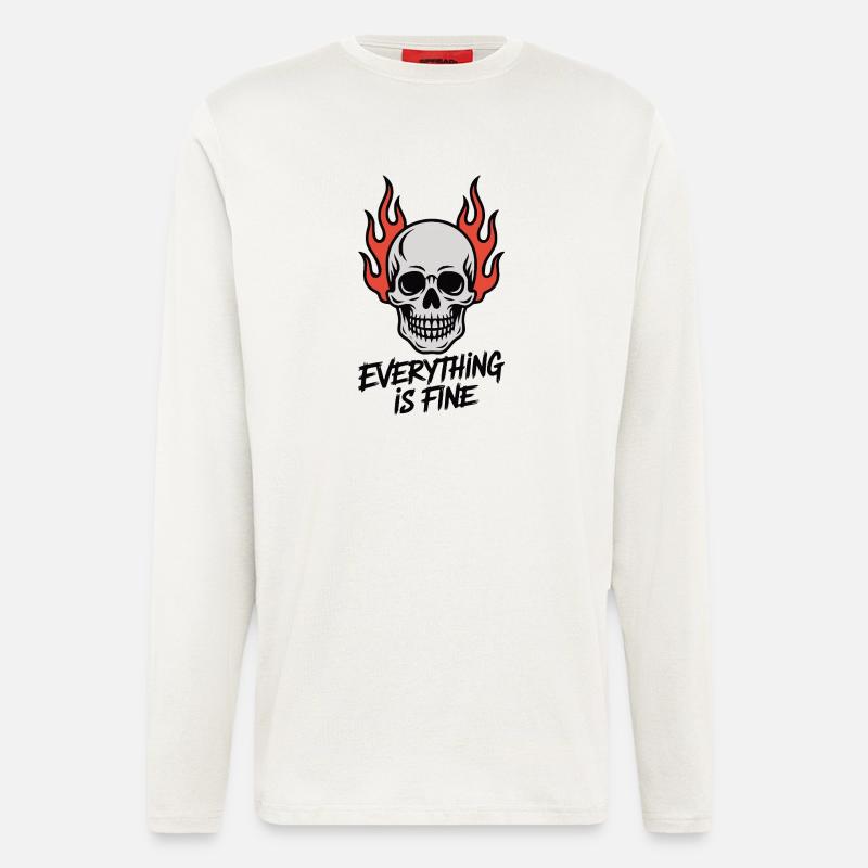 Skull On Fire Everything Is Fine - Langarmshirt - made by SPREAD - OFF WHITE