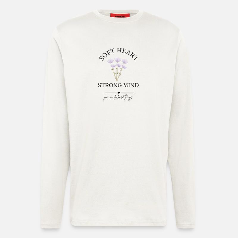 Weiches Herz Starker Geist Blumen - Manches longues bio décontracté fabriqué en UE - OFF WHITE