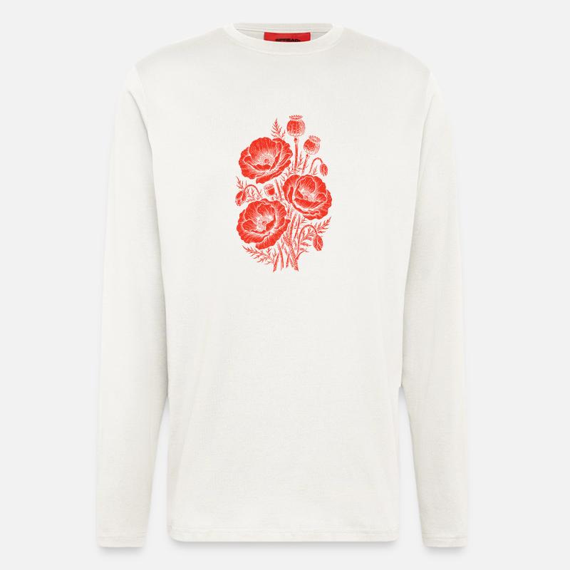 Karmesinroter Mohnblumenstrauß - Langarmshirt - made by SPREAD  - OFF WHITE