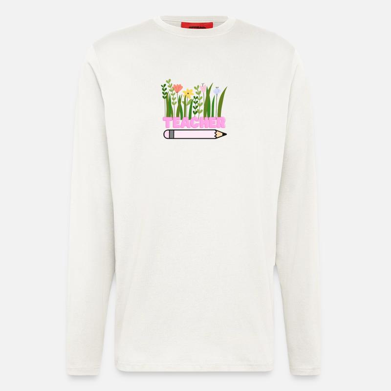 Lehrerblumen mit Bleistift - Langarmshirt - made by SPREAD - OFF WHITE