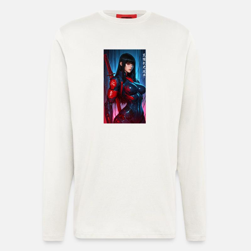 3D Sci-Fi Cyberpunk-Samurai-Kriegerin mit Katana - Langarmshirt - made by SPREAD - OFF WHITE