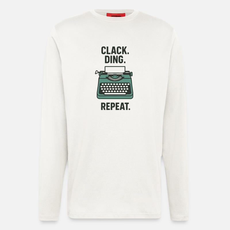 Klack Ding Repeat | Machine à écrire - Manches longues bio décontracté fabriqué en UE - OFF WHITE