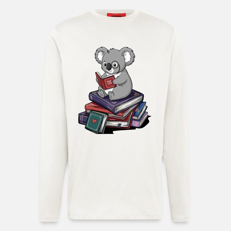 Bücherwurm, Koalabär, Lesebücher Kunst - Langarmshirt - made by SPREAD  - OFF WHITE