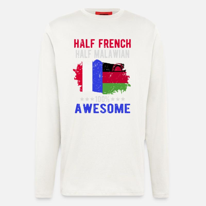 Moitié Français moitié Malawi - Manches longues bio décontracté fabriqué en UE - OFF WHITE