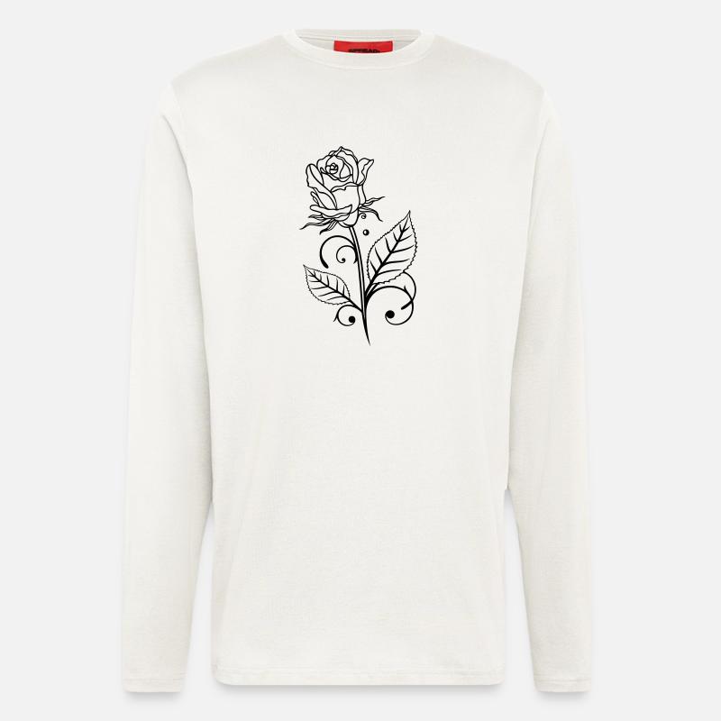 Rose mit Blättern - Langarmshirt - made by SPREAD  - OFF WHITE