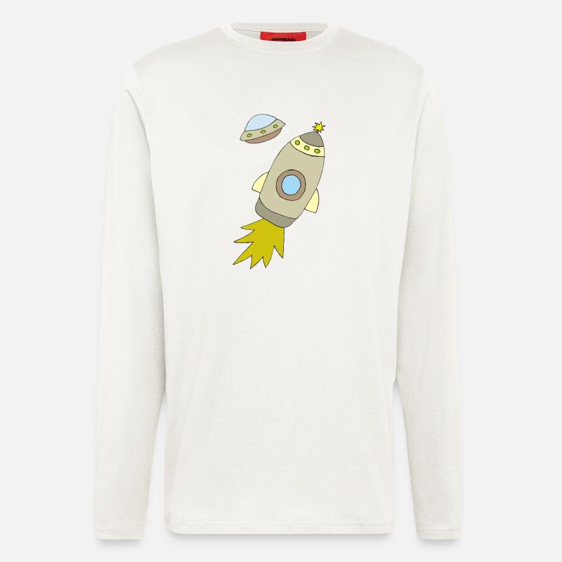 Fusée spatiale à propulsion lumineuse - Manches longues bio décontracté fabriqué en UE - OFF WHITE