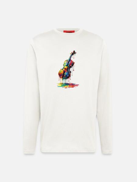 Violin med dryppende maling - Organic relaxed langærmet T-shirt made in EU - OFF WHITE