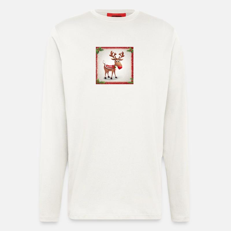 Noël de renne - Manches longues bio décontracté fabriqué en UE - OFF WHITE
