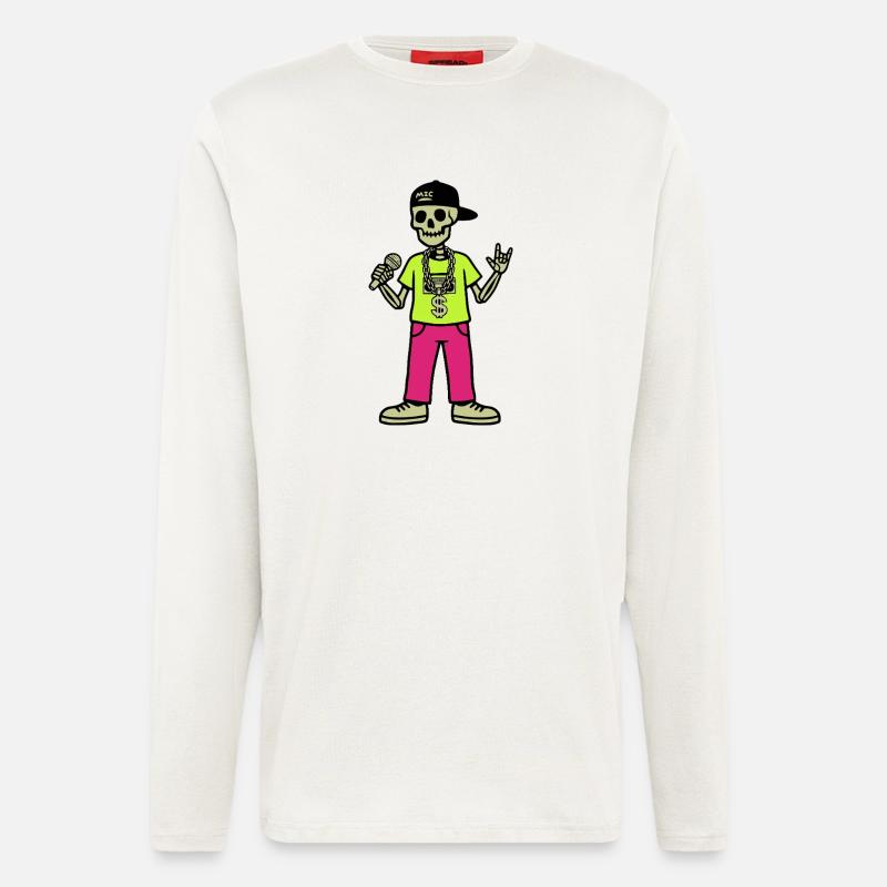 Skeleton Rapper – Mic, Chain & Neon Vibes - Longsleeve - made by SPREAD - OFF WHITE