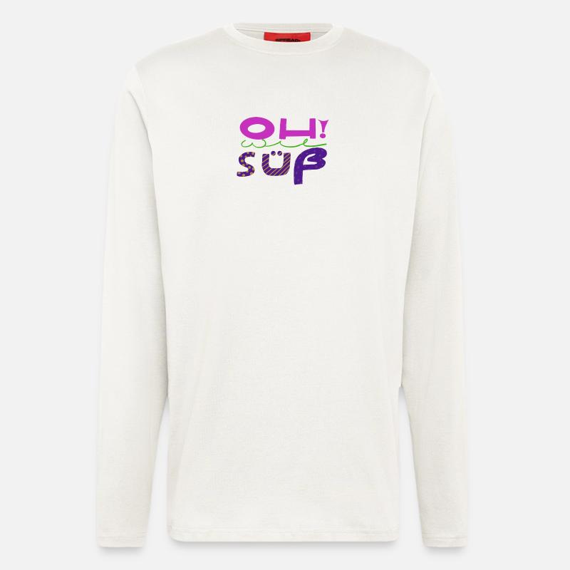 Art amusant expressif et écrit à la main - Manches longues bio décontracté fabriqué en UE - OFF WHITE