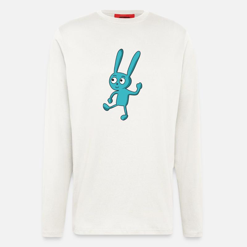 tanzender, lustiger, blauer Comic Hase - Langarmshirt - made by SPREAD  - OFF WHITE