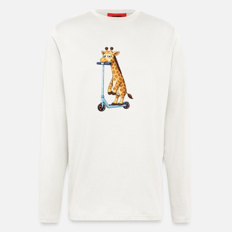 Süße Giraffe Roller Scooter Freundschaft Cartoon - Langarmshirt - made by SPREAD  - OFF WHITE