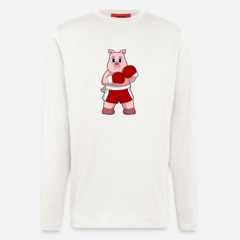 Schwein Boxer Boxhandschuhe Boxen - Langarmshirt - made by SPREAD - OFF WHITE