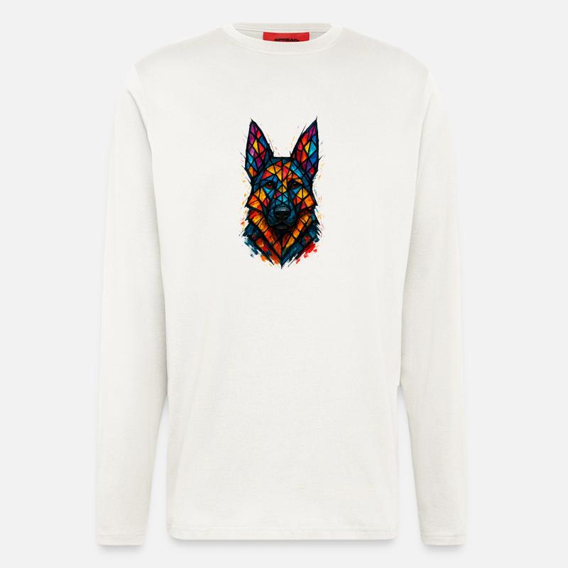 Deutscher Schäferhund Buntglaskunst - Langarmshirt - made by SPREAD  - OFF WHITE