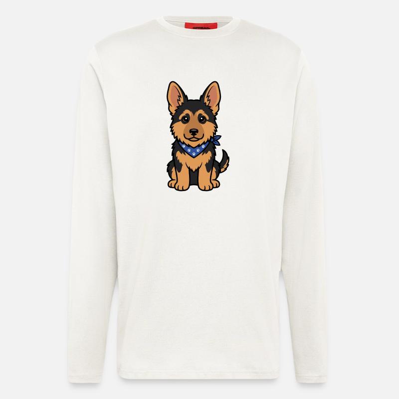 Süßer Schäferhund Welpe mit Halstuch - Langarmshirt - made by SPREAD  - OFF WHITE