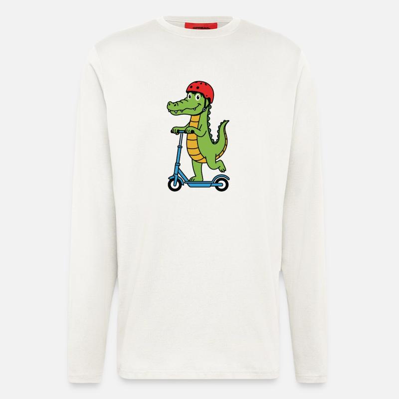 Krokodil auf einem Roller - Langarmshirt - made by SPREAD  - OFF WHITE