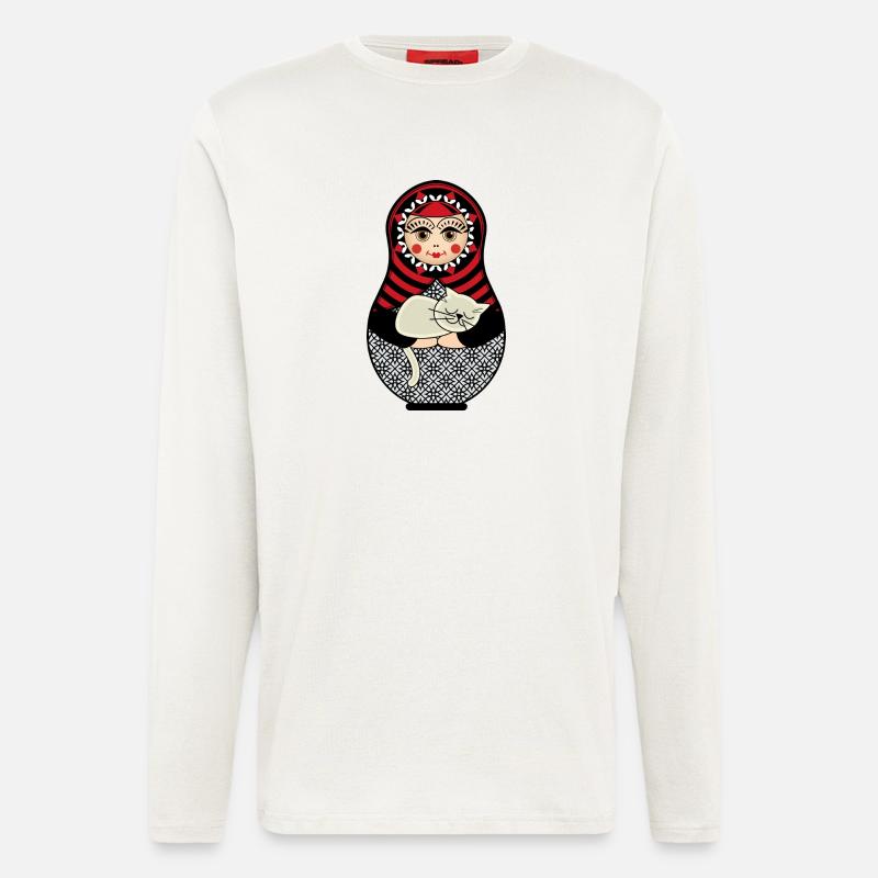 Matryoshka matryoshka poupée russe chat - Manches longues bio décontracté fabriqué en UE - OFF WHITE