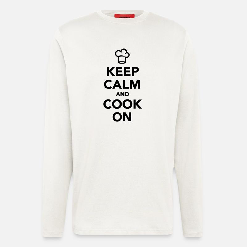 Keep calm and cook on - Manches longues bio décontracté fabriqué en UE - OFF WHITE