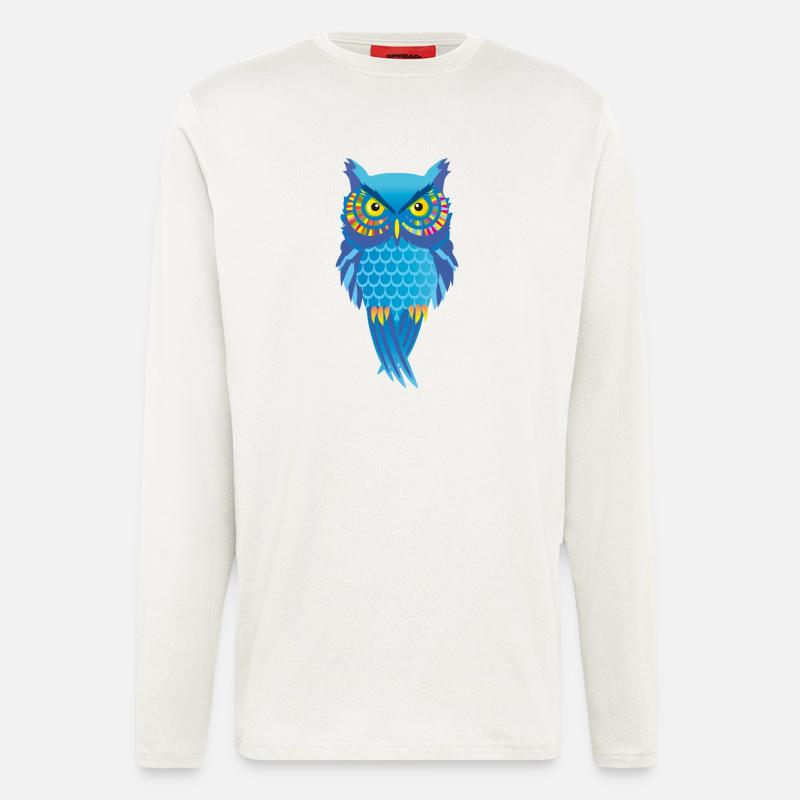Eule blau, bunt Vogel auffallend - Langarmshirt - made by SPREAD  - OFF WHITE