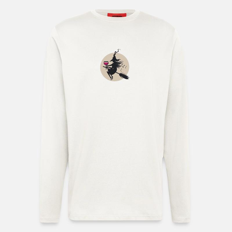 Mondscheinhexe auf Besen mit Wein - Langarmshirt - made by SPREAD  - OFF WHITE