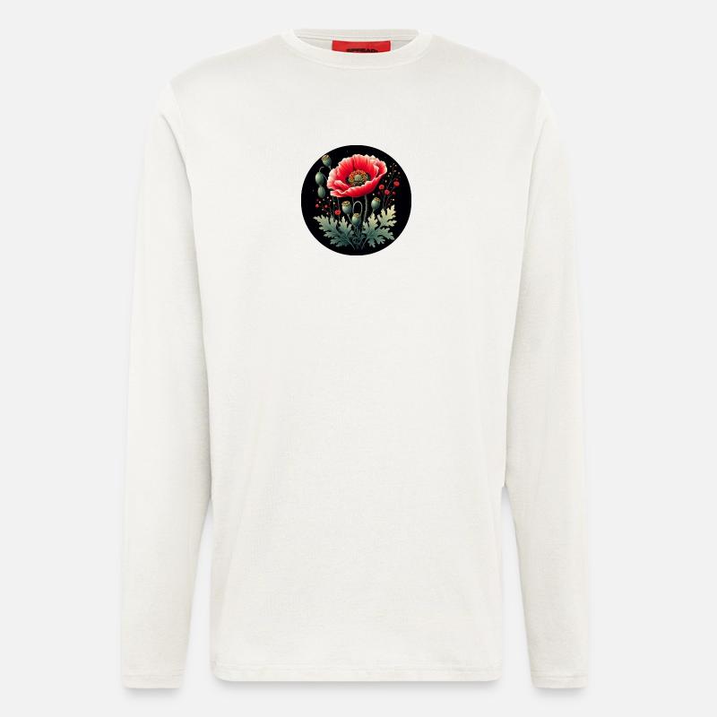 Blumenmotiv Mohnblume Schwarzer Hintergrund - Langarmshirt - made by SPREAD  - OFF WHITE