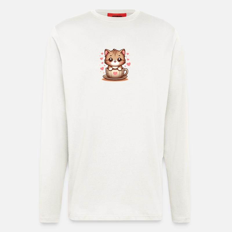 Cat with Coffee Mug 2 - Longsleeve - made by SPREAD  - OFF WHITE