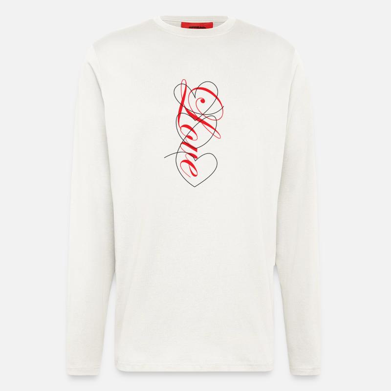 Herzschrift Love: Rote Scriptherzen - Langarmshirt - made by SPREAD  - OFF WHITE