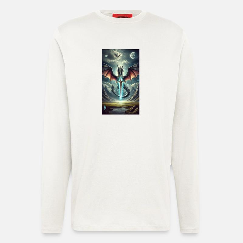 Dragon à l’épée céleste - Manches longues bio décontracté fabriqué en UE - OFF WHITE