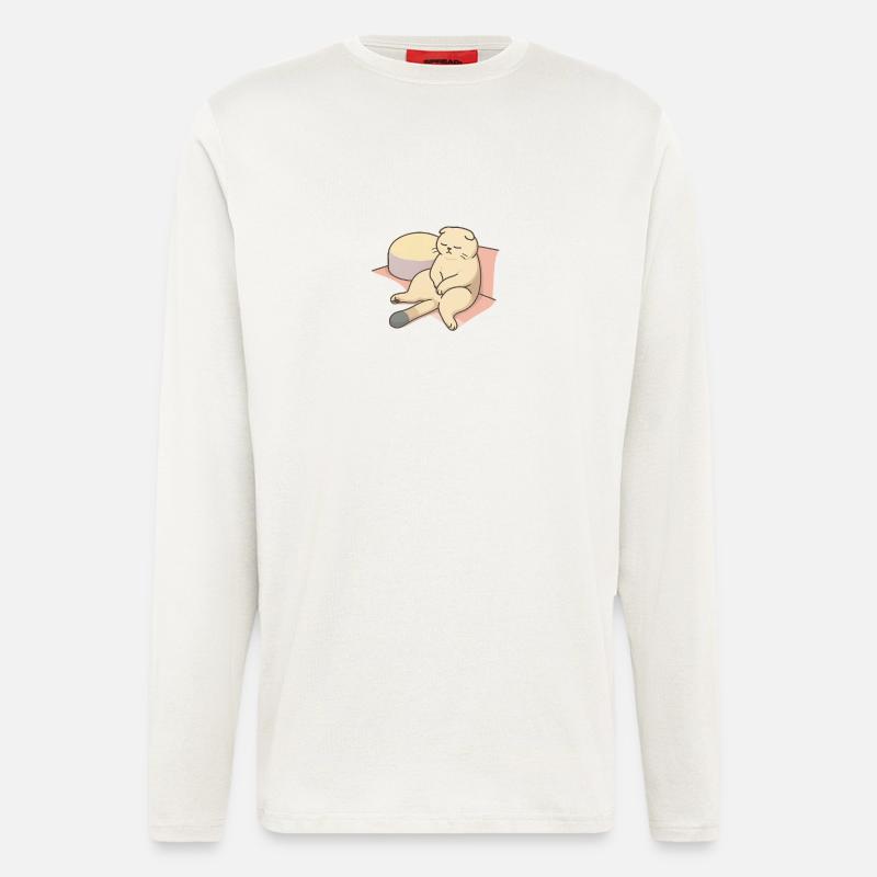 Relaxing cat in bed with pillow - Longsleeve - made by SPREAD  - OFF WHITE