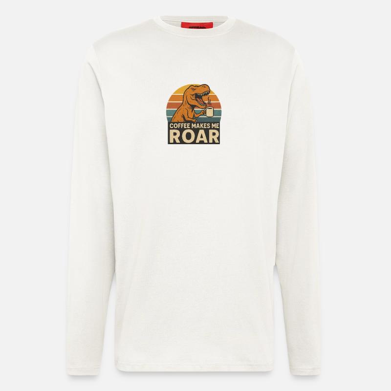 Dinosaur Coffee Roar Fun Design - Langarmshirt - made by SPREAD  - OFF WHITE