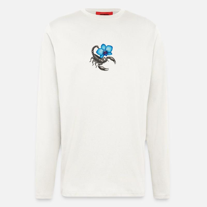 Skorpion mit blauer Orchidee - Langarmshirt - made by SPREAD - OFF WHITE