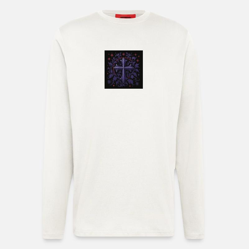 Lavendel Gothic Kreuz Blumendesign - Langarmshirt - made by SPREAD  - OFF WHITE
