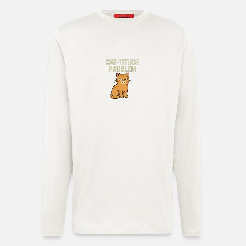 Catitude probleem Grumpy Kat Meme - Manches longues bio décontracté fabriqué en UE - OFF WHITE