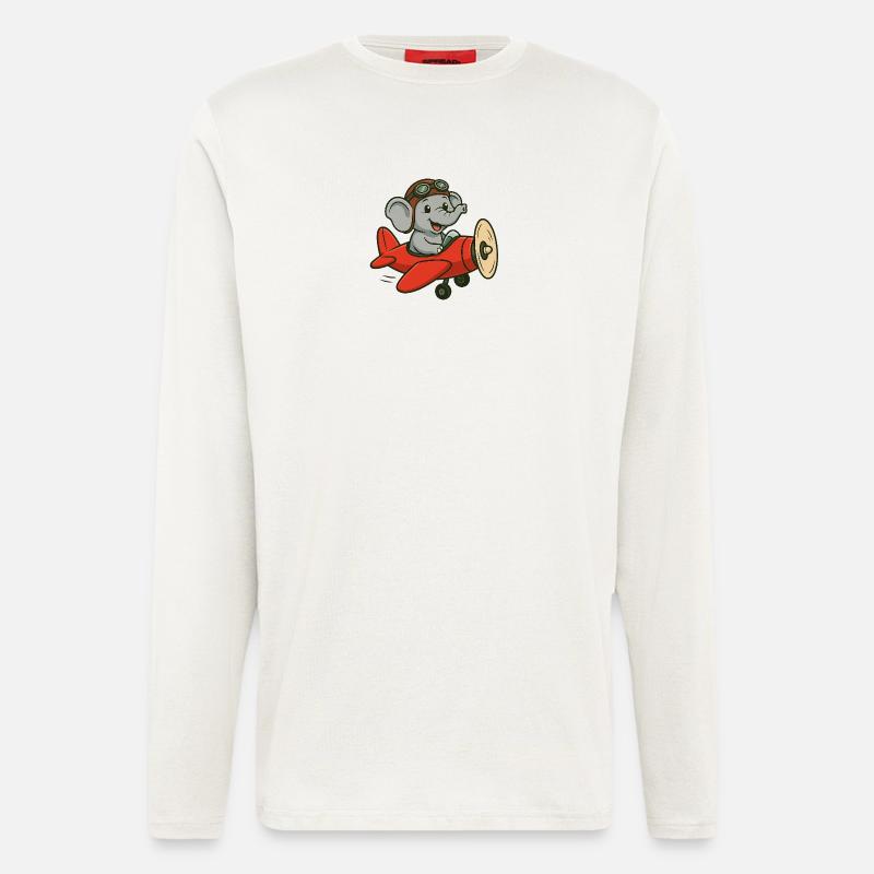 Cute elephant pilot in airplane - Longsleeve - made by SPREAD  - OFF WHITE