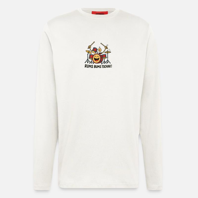 Fröhliches Schlagzeug Motiv mit Text - Langarmshirt - made by SPREAD  - OFF WHITE